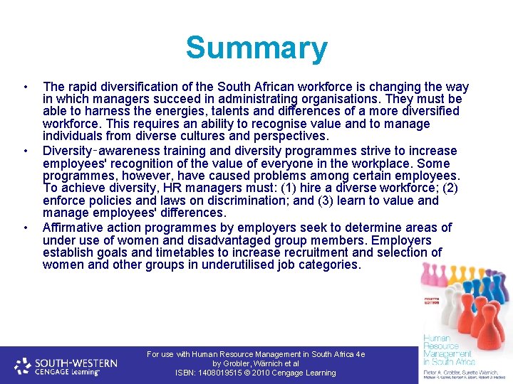 Summary • • • The rapid diversification of the South African workforce is changing