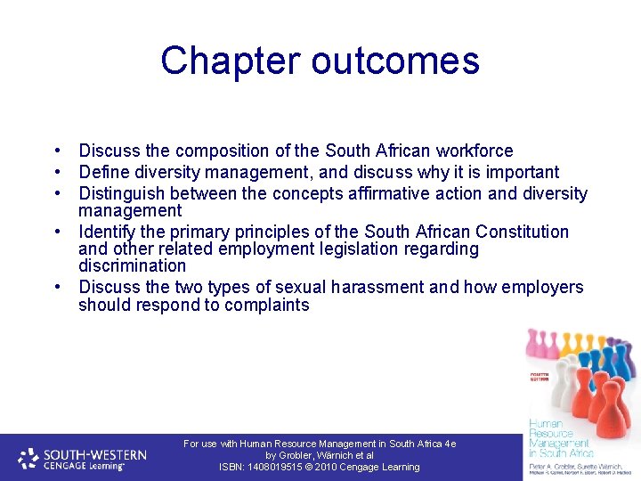 Chapter outcomes • Discuss the composition of the South African workforce • Define diversity