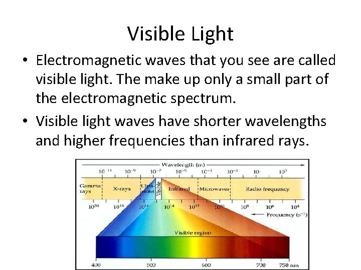Visible Light • Electromagnetic waves that you see are called visible light. The make