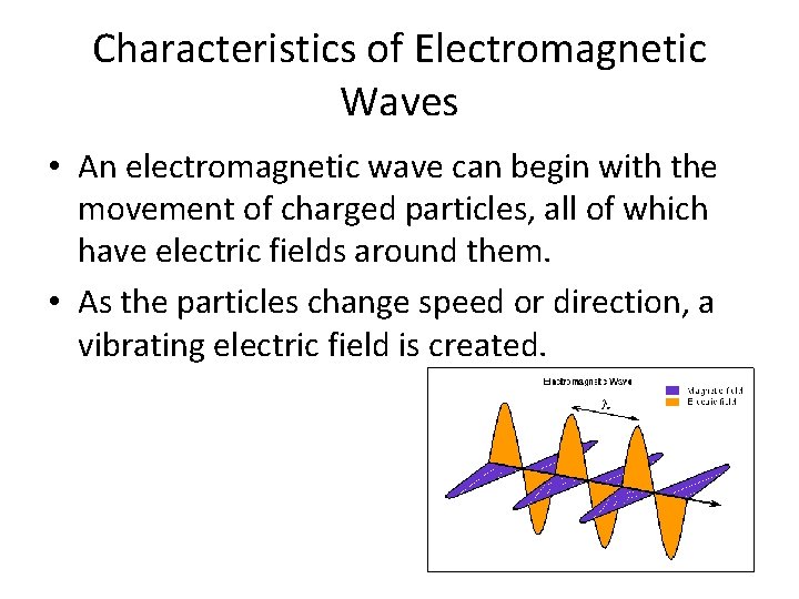 Characteristics of Electromagnetic Waves • An electromagnetic wave can begin with the movement of