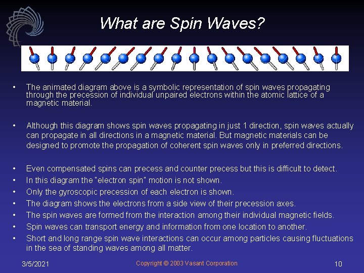 What are Spin Waves? • The animated diagram above is a symbolic representation of