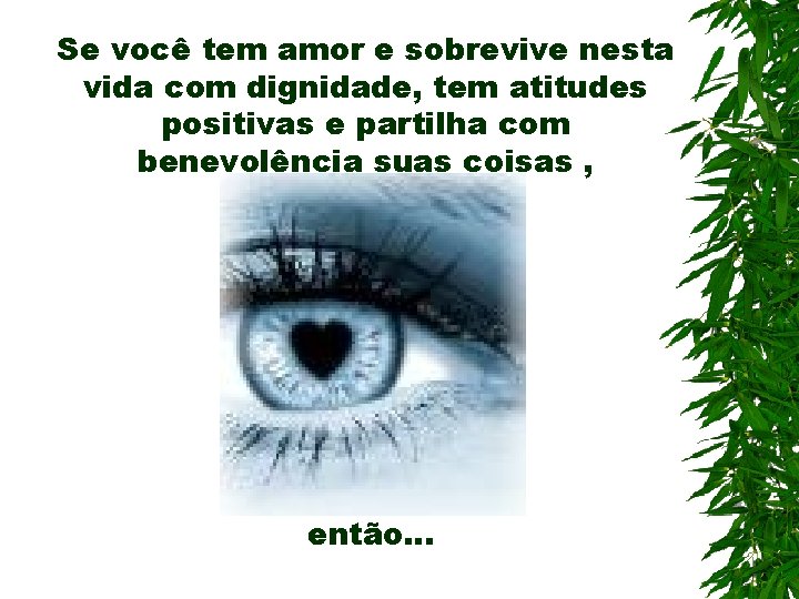Se você tem amor e sobrevive nesta vida com dignidade, tem atitudes positivas e