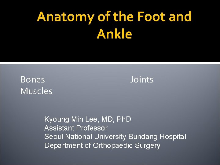 Anatomy of the Foot and Ankle Bones Muscles Joints Kyoung Min Lee, MD, Ph.