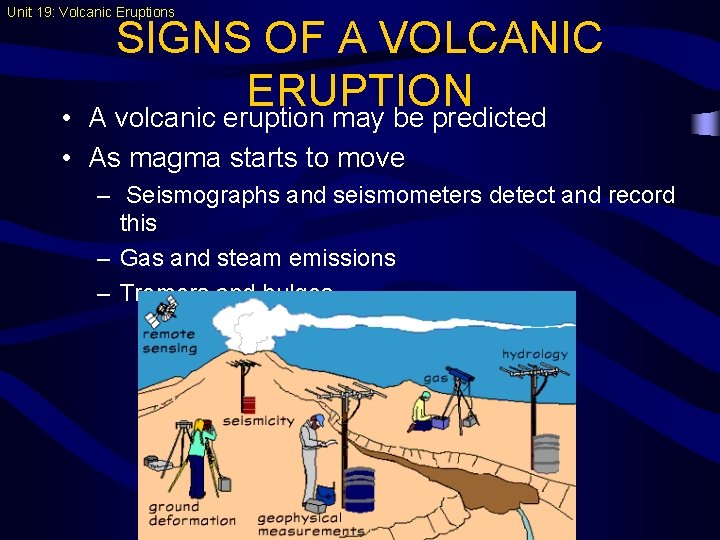 Unit 19: Volcanic Eruptions SIGNS OF A VOLCANIC ERUPTION A volcanic eruption may be
