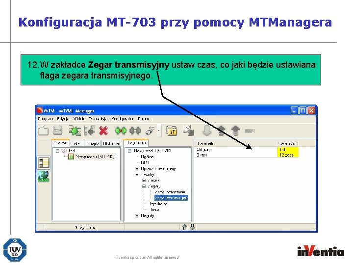 Konfiguracja MT-703 przy pomocy MTManagera 12. W zakładce Zegar transmisyjny ustaw czas, co jaki