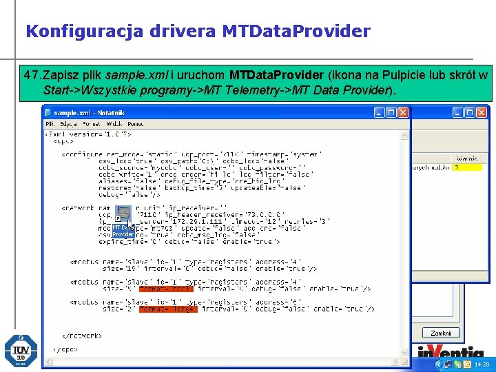 Konfiguracja drivera MTData. Provider 46. W polach format znacznika modbus wskaż sposób prezentacji danych.