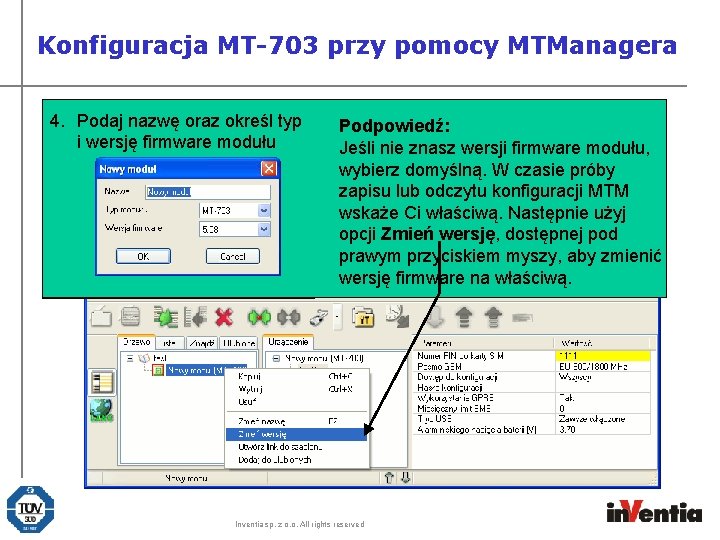 Konfiguracja MT-703 przy pomocy MTManagera 4. Podaj nazwę oraz określ typ i wersję firmware