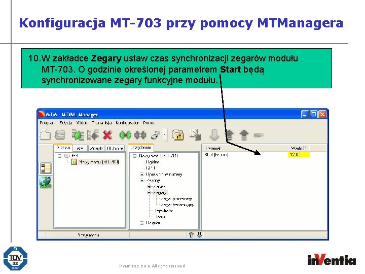 Konfiguracja MT-703 przy pomocy MTManagera 10. W zakładce Zegary ustaw czas synchronizacji zegarów modułu