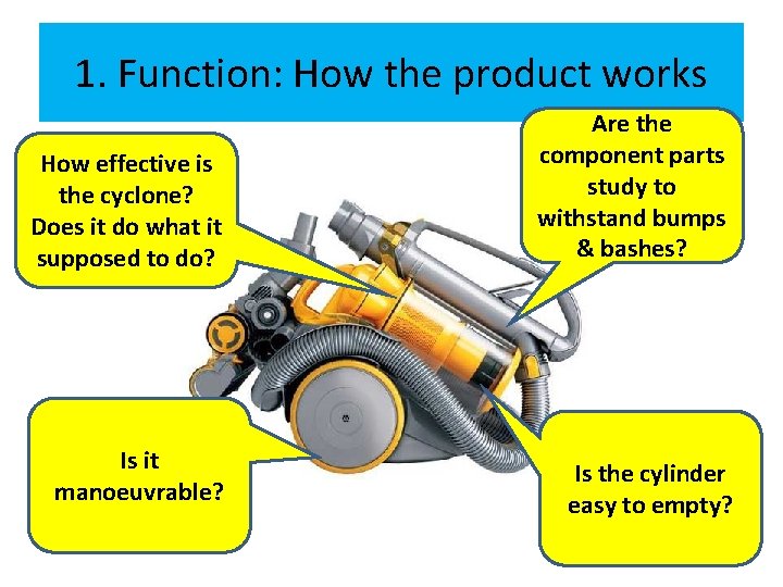 1. Function: How the product works How effective is the cyclone? Does it do