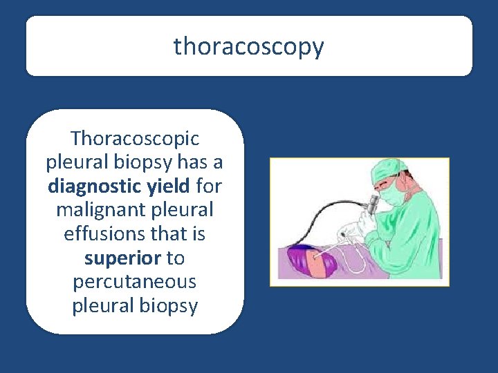 thoracoscopy Thoracoscopic pleural biopsy has a diagnostic yield for malignant pleural effusions that is