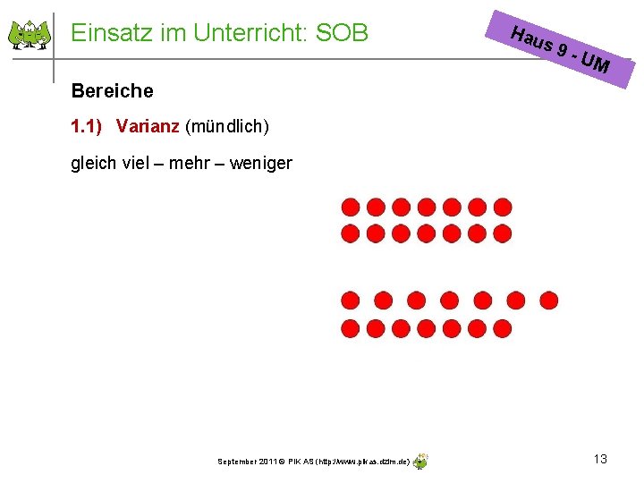 Einsatz im Unterricht: SOB Hau s 9 - UM Bereiche 1. 1) Varianz (mündlich)