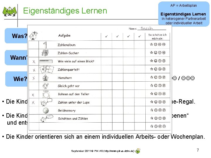 Eigenständiges Lernen AP = Arbeitsplan Eigenständiges Lernen in heterogener Partnerarbeit oder individueller Arbeit Was?