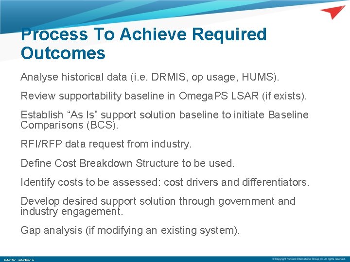 Process To Achieve Required Outcomes Analyse historical data (i. e. DRMIS, op usage, HUMS).
