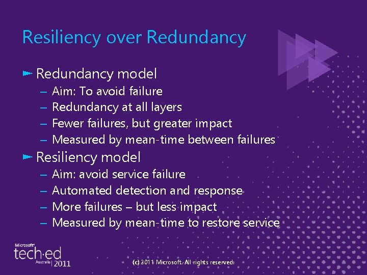 Resiliency over Redundancy ► Redundancy model – – Aim: To avoid failure Redundancy at