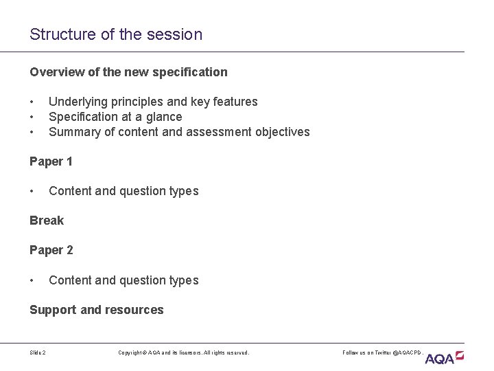 Structure of the session Overview of the new specification • • • Underlying principles