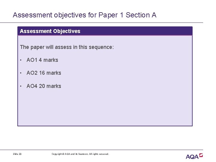 Assessment objectives for Paper 1 Section A Assessment Objectives The paper will assess in