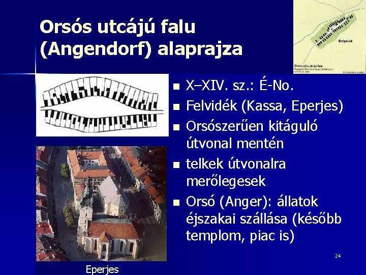 Orsós utcájú falu (Angendorf) alaprajza n n n X–XIV. sz. : É-No. Felvidék (Kassa,