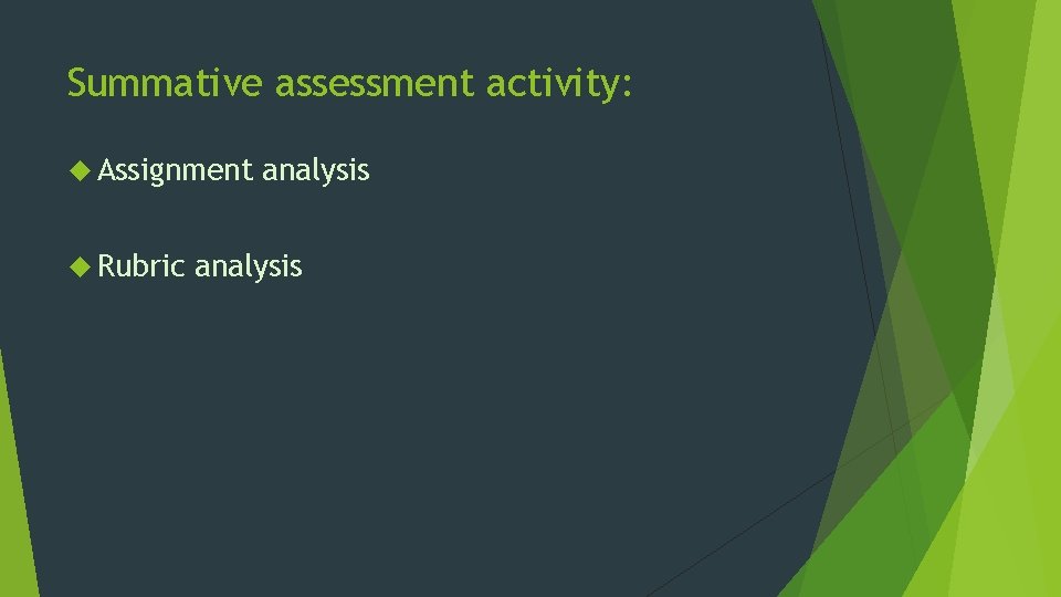 Summative assessment activity: Assignment Rubric analysis 
