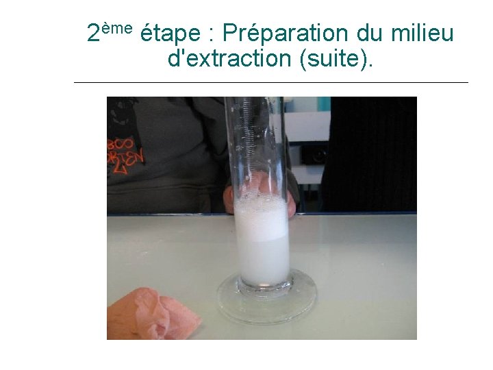 2ème étape : Préparation du milieu d'extraction (suite). 