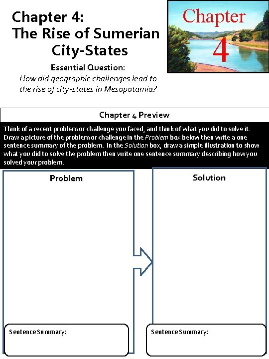 Chapter 4: The Rise of Sumerian City-States Chapter 4 Essential Question: How did geographic