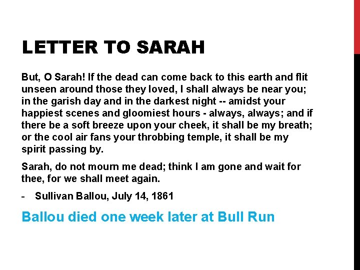 LETTER TO SARAH But, O Sarah! If the dead can come back to this LETTER TO SARAH But, O Sarah! If the dead can come back to this