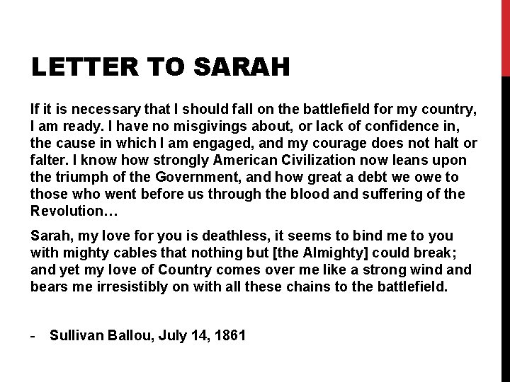 LETTER TO SARAH If it is necessary that I should fall on the battlefield LETTER TO SARAH If it is necessary that I should fall on the battlefield