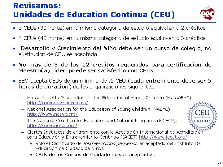 Revisamos: Unidades de Education Continua (CEU) • 3 CEUs (30 horas) en la misma