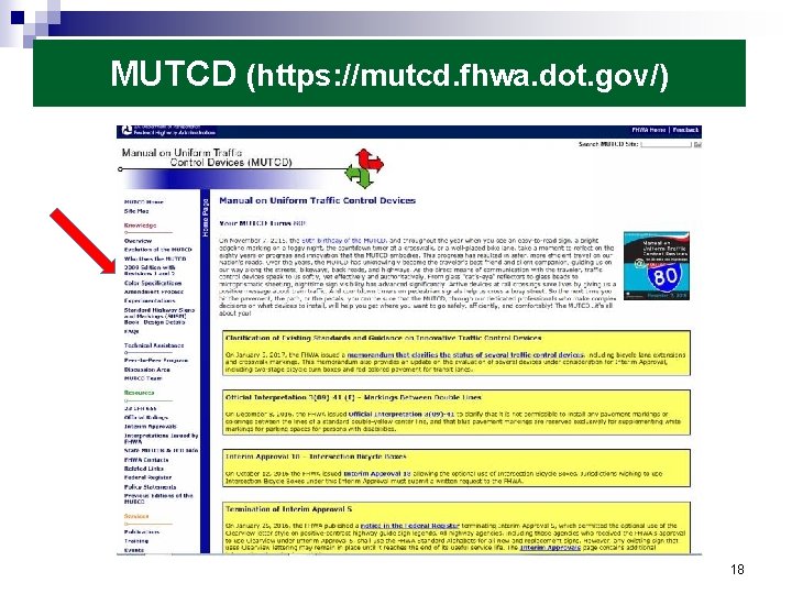 MUTCD (https: //mutcd. fhwa. dot. gov/) 18 