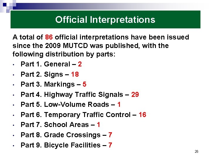 Official Interpretations A total of 86 official interpretations have been issued since the 2009