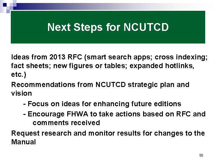 Next Steps for NCUTCD Ideas from 2013 RFC (smart search apps; cross indexing; fact