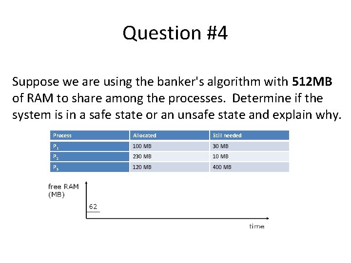 Question #4 Suppose we are using the banker's algorithm with 512 MB of RAM Question #4 Suppose we are using the banker's algorithm with 512 MB of RAM