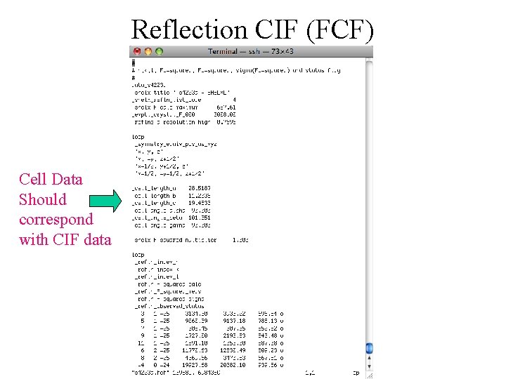 Reflection CIF (FCF) Cell Data Should correspond with CIF data 