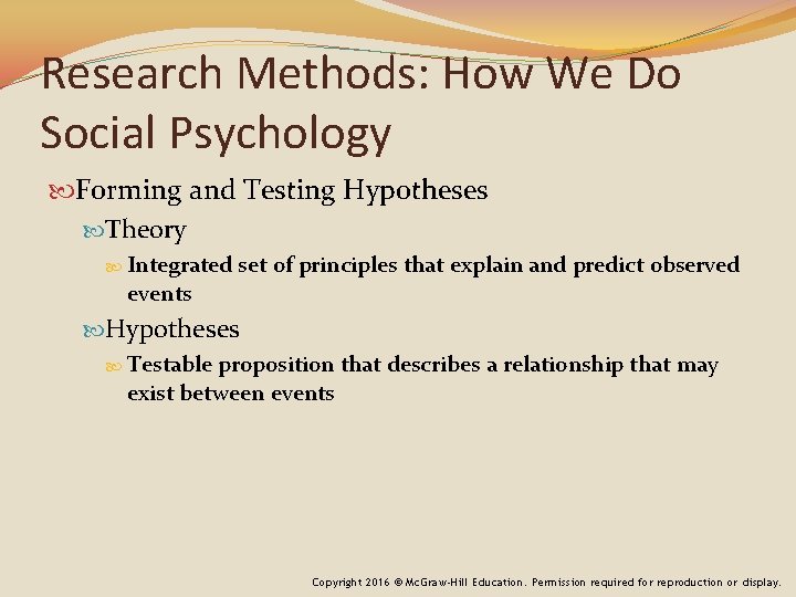 Research Methods: How We Do Social Psychology Forming and Testing Hypotheses Theory Integrated events