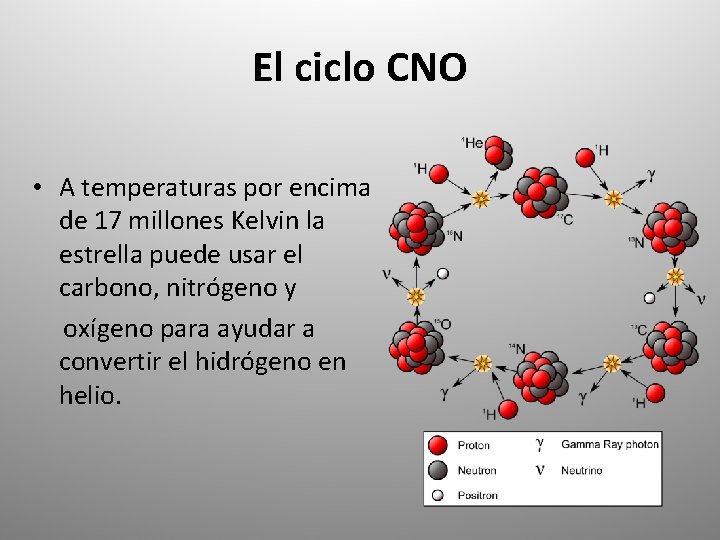 El ciclo CNO • A temperaturas por encima de 17 millones Kelvin la estrella