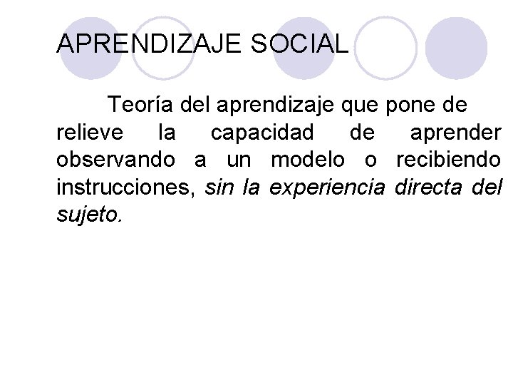 PSICOLOGÍA GENERAL APRENDIZAJE SOCIAL Teoría del aprendizaje que pone de relieve la capacidad de