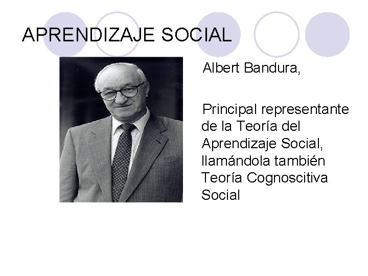 PSICOLOGÍA GENERAL APRENDIZAJE SOCIAL Albert Bandura, Principal representante de la Teoría del Aprendizaje Social,