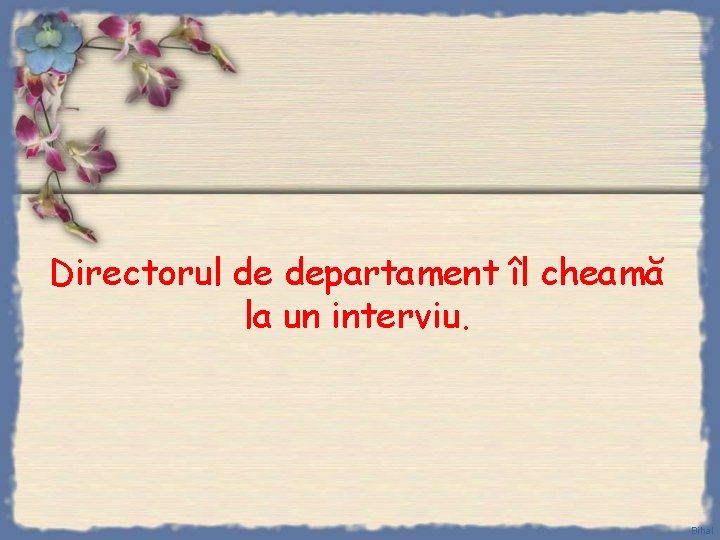 Directorul de departament îl cheamă la un interviu. Bihal 