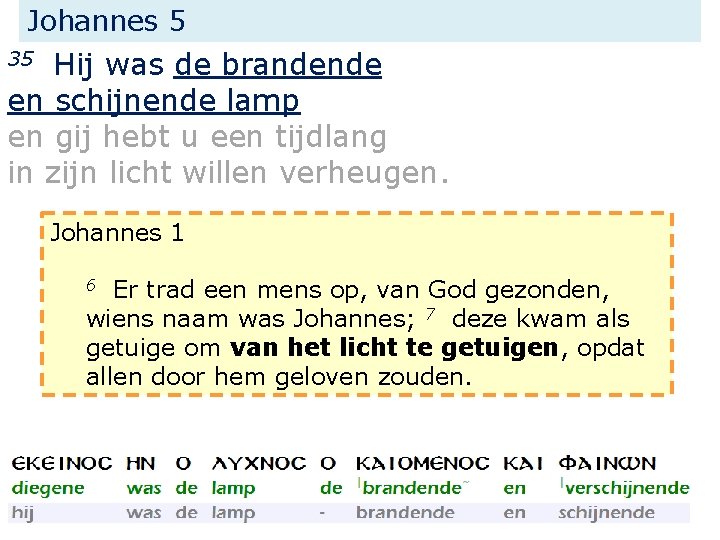 Johannes 5 Hij was de brandende en schijnende lamp en gij hebt u een