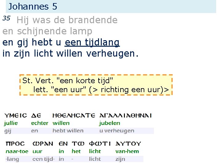 Johannes 5 Hij was de brandende en schijnende lamp en gij hebt u een