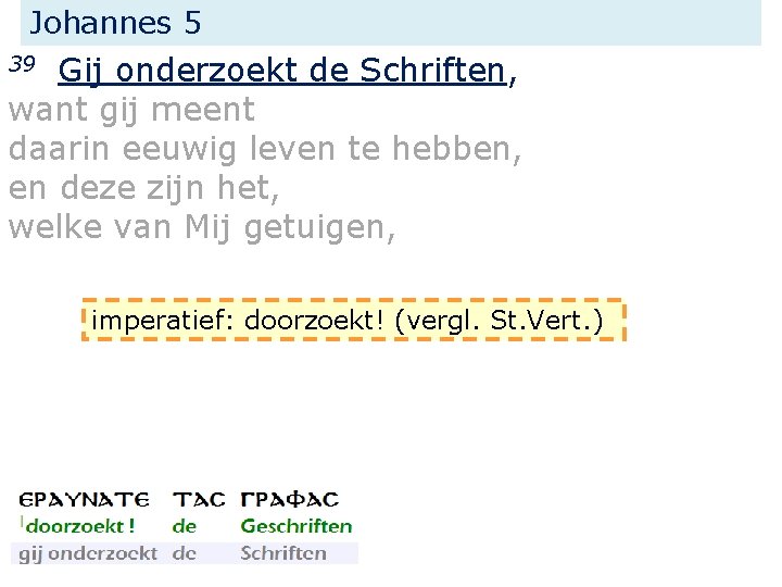 Johannes 5 Gij onderzoekt de Schriften, want gij meent daarin eeuwig leven te hebben,