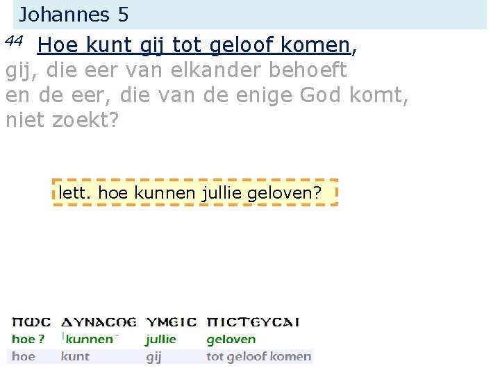 Johannes 5 Hoe kunt gij tot geloof komen, gij, die eer van elkander behoeft