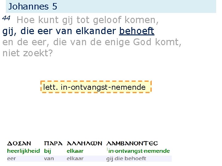 Johannes 5 Hoe kunt gij tot geloof komen, gij, die eer van elkander behoeft