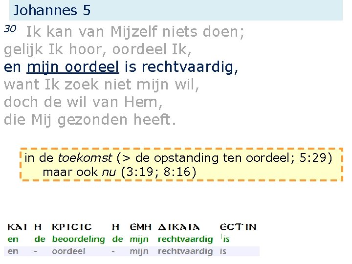 Johannes 5 Ik kan van Mijzelf niets doen; gelijk Ik hoor, oordeel Ik, en