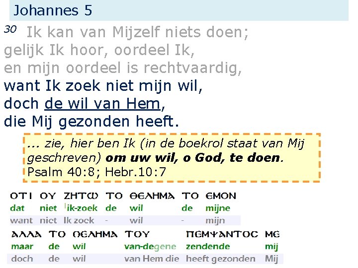 Johannes 5 Ik kan van Mijzelf niets doen; gelijk Ik hoor, oordeel Ik, en