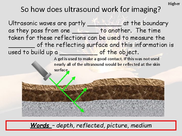 So how does ultrasound work for imaging? Higher Ultrasonic waves are partly _____ at