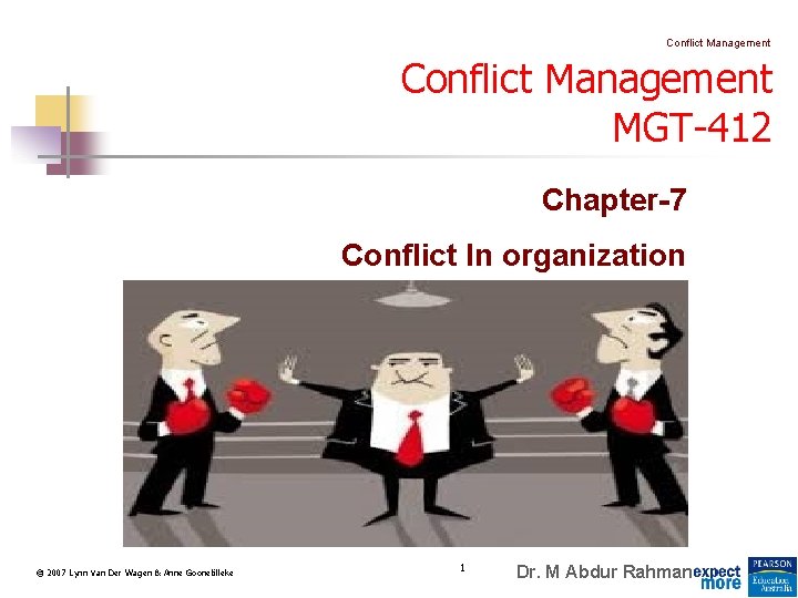 Conflict Management MGT-412 Chapter-7 Conflict In organization © 2007 Lynn Van Der Wagen &