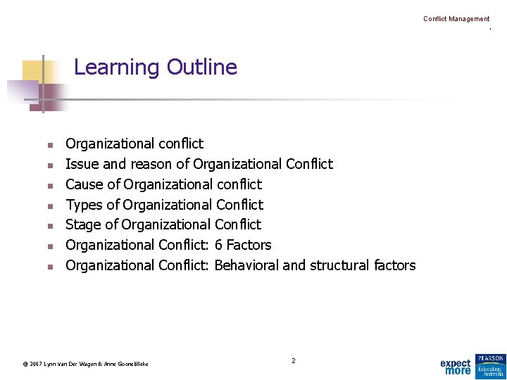 Conflict Management. Learning Outline n n n n Organizational conflict Issue and reason of