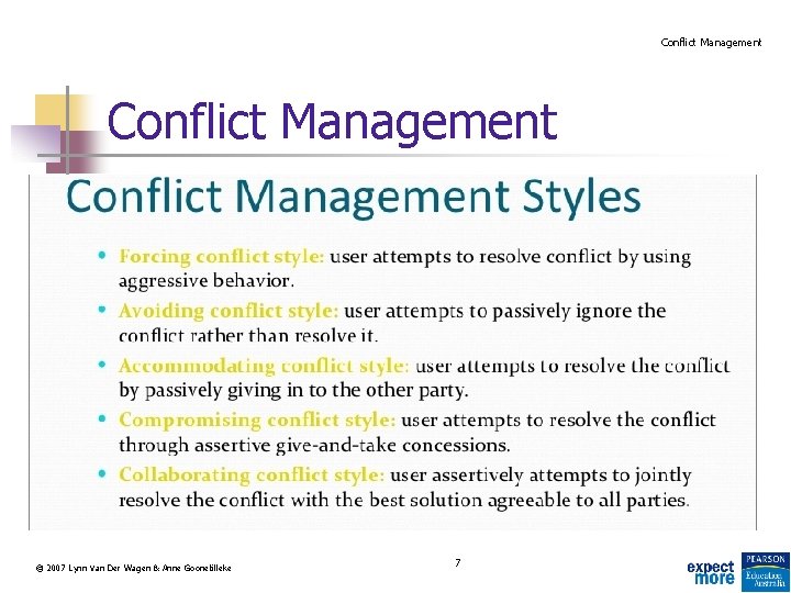 Conflict Management © 2007 Lynn Van Der Wagen & Anne Goonetilleke 7 