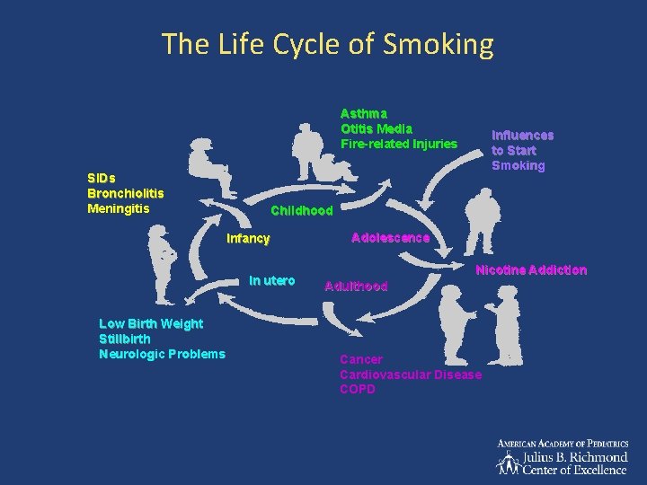 The Life Cycle of Smoking Asthma Otitis Media Fire-related Injuries SIDs Bronchiolitis Meningitis Childhood