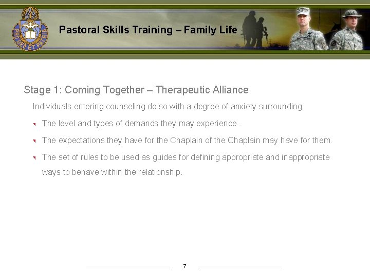 Pastoral Skills Training – Family Life Stage 1: Coming Together – Therapeutic Alliance Individuals